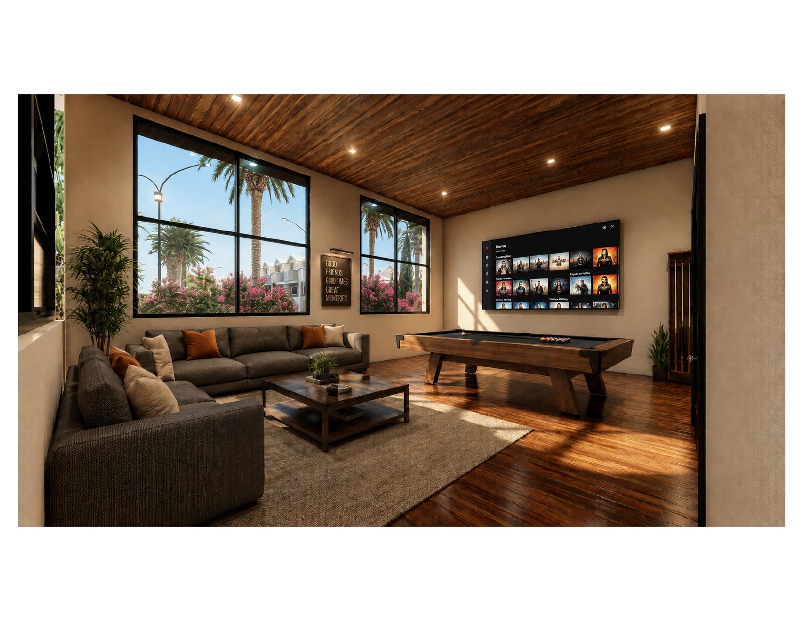 Clubhouse lounge with games area